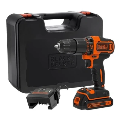 Imagen de BLACK+DECKER BDCHD18K QW Taladro percutor 18V, 2 velocidades, incluye batería de litio 1.5Ah y maletín, Negro/Naranja