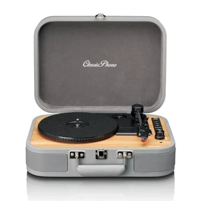 Imagen de Lenco Classic Phono TT 116 Tocadiscos Bluetooth con 3 velocidades, 33, 45 y 78 RPM, de Vinilo Vintage, Salida RCA, Altavoz estéreo, Gris