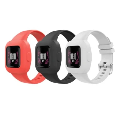 Imagen de MoKo 3 PZS Correa Compatible con Garmin Vivofit JR para Niños, Pulsera Ajustable de Repuesto Silicona Suave, Negro + Rojo Brillante Blanco