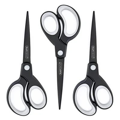 Imagen de Rapesco 1597 Tijeras Livianas de Titanio para Papel Mango Suave, Juego 3, Negro/Gris Claro