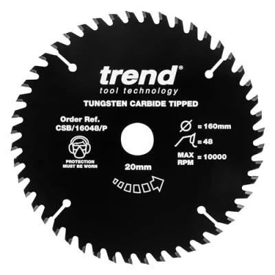Imagen de Trend CraftPro Hoja de Sierra Recubierta PTFE Antiadherente TCT, 160mm Diámetro, Eje 20mm, 48 Dientes, Espesor Corte 2,2mm, CSB/16048/P