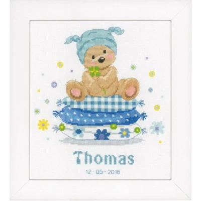 Imagen de VERVACO Kit Punto De Cruz Bebe Nacimiento Regalos DIY Completo Oso EN LA Almohada Creativo Manualidades Creatividad Adultos Decoracion Pared Bordar Principiantes ca. 22 x 24 cm Cross Stitch