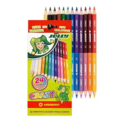 Imagen de JOLLY Superstick Crazy lápices de colores (24 con 12 colores, resistentes a los niños y golpes, no tóxicos, mina extragruesa, en estuche cartón)