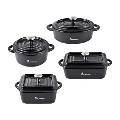 Imagen de MasterPro Cook &amp; Share Cacerolas de Cocina Set 4 Piezas con Tapa Fabricadas en Gres Resistente a las Altas Temperaturas Cazuelas Compatibles Todo Tipo Cocinas y Horno