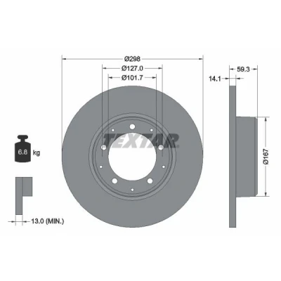 Imagen de TEXTAR PRO 92230503 Disco de freno 298 14,1 05/10 127 macizo revestido sin perno sujeción rueda, buje rueda LAND ROVER: Defender SUV