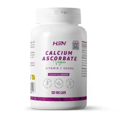 Imagen de HSN Ascorbato de Calcio 500mg Vitamina C No Ácida (pH 7) 120 Cápsulas Vegetales que aporta L Cálcico Tamponada Alta Pureza y Concentración GMO, Vegano, Sin Gluten