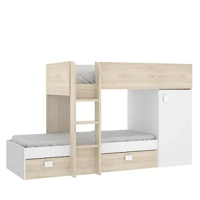 Imagen de DEKIT GRUPO RIMOBEL MOVE Cama tren para dormitorio con doble montaje y dos camas Blanco / Natural 191x150x255 cm