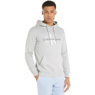 Imagen de Calvin Klein Jeans Hombre Hoodie Seasonal Monologo Regular con Capucha, Gris (Lunar Rock), XXS