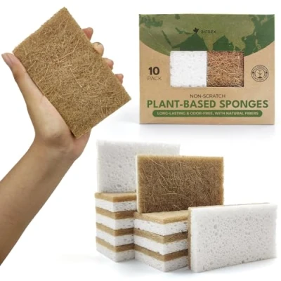 Imagen de Paquete de 10 esponjas Cocina Naturales biodegradables, Esponja compostable celulosa y Coco Nogal, ecológicas para Platos