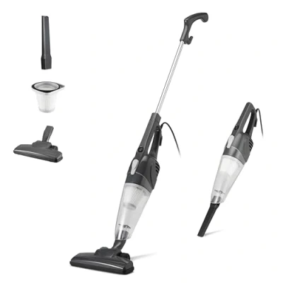 Imagen de Amazon Basics Aspirador de barra, dispositivo 2 en 1 con cable, motor ECO, filtro HEPA, bajo peso, Negro