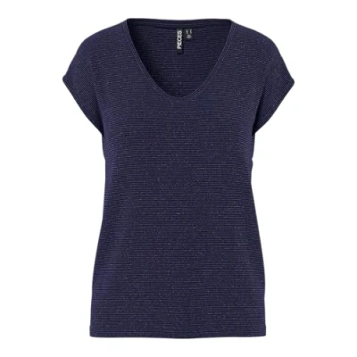 Imagen de PIECES Pcbillo tee Lurex Stripe Noos Camiseta, Sky Captain, S para Mujer