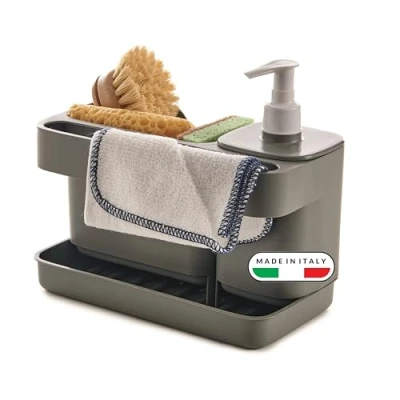 Imagen de Snips Riordinello gris, soporte para esponja con dispensador, organizador de fregadero caja almacenamiento utensilios 12 x 18 21 cm alto, fabricada en Italia, sin BPA ni ftalatos