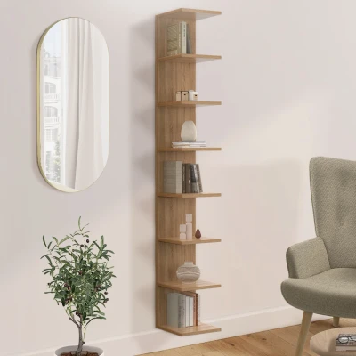Imagen de Estantería de pared CHIARA doble posición con 8 baldas efecto haya 190 cm
