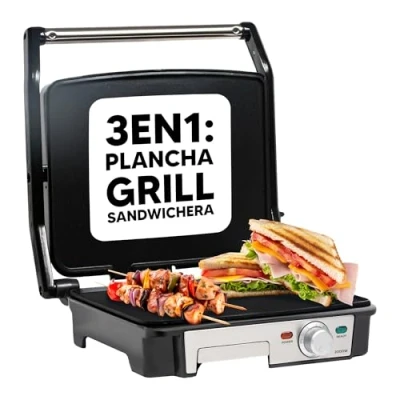Imagen de SOGO Sandwichera Eléctrica Lisa Plancha Grill de cocina, Placas Lisas (Planas) Antiadherentes 28x22 cm, Apertura 180º, 2000W (SS 7131)