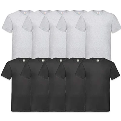 Imagen de Fruit of the Loom Camiseta Valueweight de Cuello en V para Hombre (10 Unidades), 5negro5gris, L