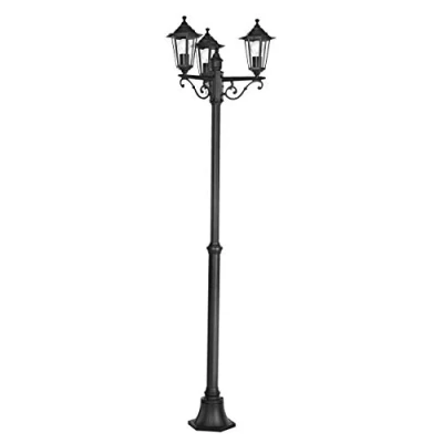Imagen de Eglo lámpara de pie exterior Laterna 4, 3 luces, aluminio fundido y cristal, color: negro, casquillo: E27, IP44