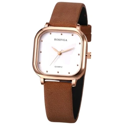 Imagen de JewelryWe Reloj Analógico Cuadrado Mujer: de Pulsera Cuarzo Sencillo Ultrafino Correa Poliuretano Blanda Esfera Decorada Mariposas Marron para Ocio Negocios Regalos