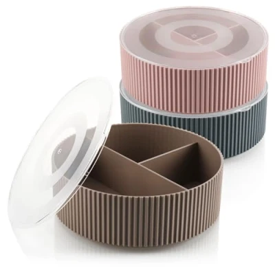 Imagen de com four® 3 organizadores con Tapa Almacenamiento para artículos pequeños Cajas de Joyas, cosméticos, Kits Costura recipientes Redondos (la selección varía) (3 Piezas)
