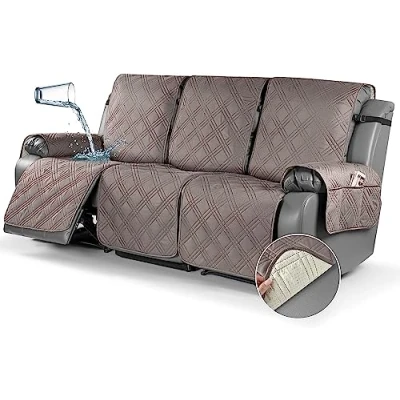 Imagen de LINGKY Protector Funda Sillon Relax, Cubre Sofa 1 Plaza, reclinable Acolchado Reversible, Fundas para Antimanchas (Taupe,3 Plazas)