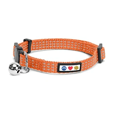 Imagen de Pawtitas Collar para Gato Ajustable Reflectante Hebilla De Seguridad con Campana Desmontable Naranja