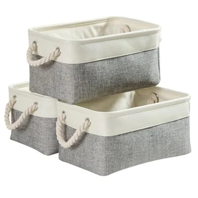 Imagen de Mangata Caja de almacenaje, cestas almacenaje Tela, Plegable Cajas organizadoras para Ropa, Juguetes, armarios (Medio, Juego 3, Gris Blanco)