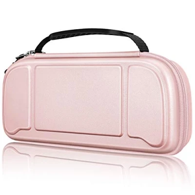 Imagen de Fintie Funda Portátil Compatible con Nintendo Switch/Switch OLED (2021) Controlador Hori Split Pad Pro [Antichoque] Estuche Dura 30 Rranuras para Tarjetas de Juego, Oro Rosa