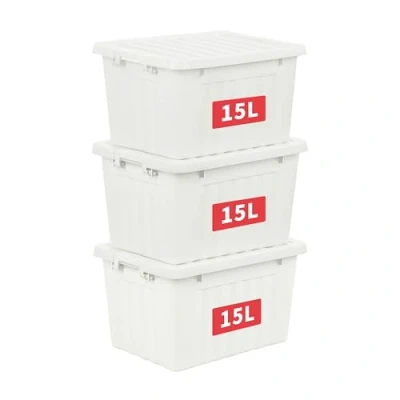 Imagen de Cetomo 15L*3 Cajas de Almacenamiento con Tapas, Contenedores Plástico Broches Enganche, Clip On, Apilables, Encajables, Organizador Rayado para Ropa Juguetes Armario, Blanco, 15L 3 Pack