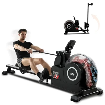 Imagen de ISE Remo de Agua Fitness Plegable,Remo Interior Plegable para, Bomba Eléctrica, 6 Niveles Resistencia, Pantalla LCD, App+ Tiro Central y Asiento Ajustable, Máquina