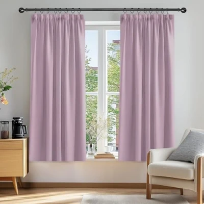 Imagen de Deconovo Juego de 2 Cortinas para casa, decoración el hogar, con Ventana, Interior, Cocina, Restaurante, Puerta, salón, balcón ocupante, Rosa, 117 x 138 cm