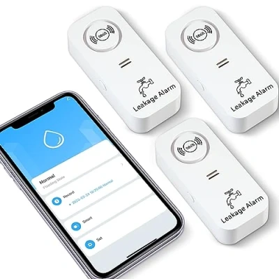 Imagen de Detector de Agua WiFi (WiFi 2,4 G), Alarma 90 dB con Sensor y aplicación Alarma, inalámbrica, para tuberías, dormitorios, cocinas, baños, sótanos (3 Unidades)