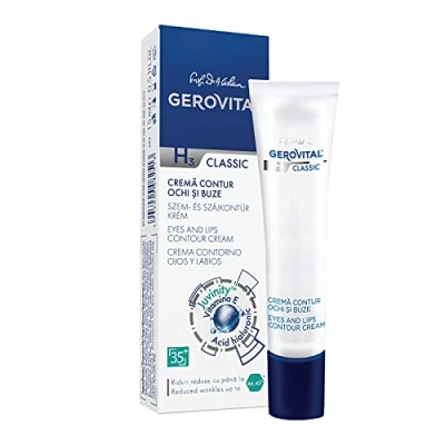 Imagen de Crema Contorno de Ojos y Labios Antiarrugas Intensamente Hidratante, Previene Trata Eficazmente las Arrugas, con Ácido Hialurónico Vitamina E, 15 ml, Gerovital H3 Classic