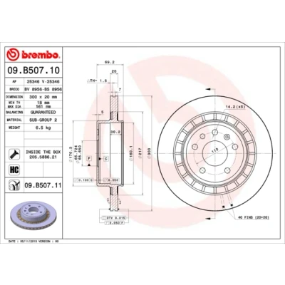 Imagen de BREMBO COATED DISC LINE 09.B507.11 Disco de freno 300 20 5 ventilación interna revestido altamente carbonizado con tornillos SAAB: 9 Berlina