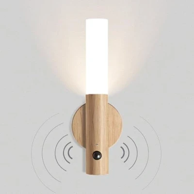 Imagen de Luz LED con Sensor de Movimiento Madera Aplique Pared Pilas USB Recargable Interruptor Escaleras Lámpara Noche Vintage Magnética Batería Iluminacion Armario Niños Habitación Luce Cálida