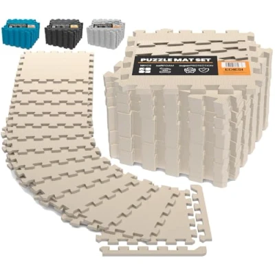 Imagen de EDIESI, Suelo Gimnasio, Tatami, Ejercicio en Casa, para Maquinas de Deporte, Piscinas Desmontables, Colchoneta Goma Eva, Alfombra Puzzle, Gym (18 Uds / 30x30x1 cm/Beige)