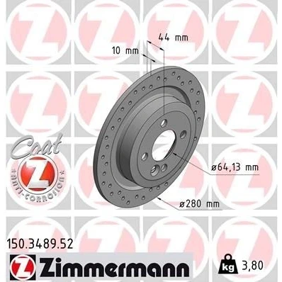 Imagen de ZIMMERMANN 150.3489.52 Disco de freno 280 10 5/4 4 100 macizo, perforado revestido altamente carbonizado MINI: Hatchback, Clubman, Cabrio