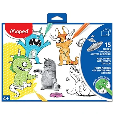 Imagen de Maped Set de Dibujo Papeles Mágicos con Efectos para Colorear Aparecen Dibujos al Pasar el Rotulador 15 Ilustraciones Diferentes Ideal Pintar Rotuladores Colores