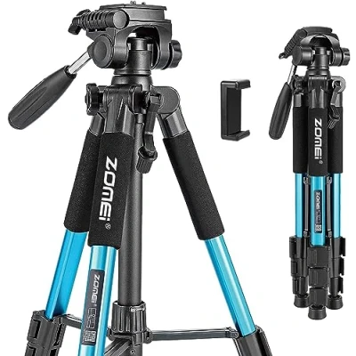 Imagen de ZOMEi Q111 Ligero trípode de Aluminio portátil Soporte para cámara Viaje con Cabezal panorámico 3 vías y Bolsa Transporte (Azul)