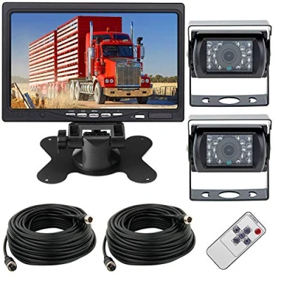 Imagen de Camara Trasera de Coche, 4 Pin 2x18LEDs IR Visión Nocturna Impermeable Vista Cámara con 15M Aviación Cable +12V 24V 7 &quot;TFT LCD HD Monitor Coche para RV/Autobús/Camión/Remolque