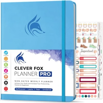 Imagen de Clever Fox Planificador PRO Organizador Personal de Vida Semanal y Mensual para Mejorar la Productividad, Gestión del Tiempo Alcanzar Tus Metas A4, Sin fechas 1 Año Azul