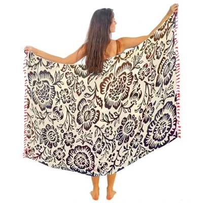 Imagen de Pareo De Playa Algodón Mujer Bohemio Bikini Cover Up Cubierta Envolvente Falda Sarong Chal Vestido Piscina Vacaciones BañadorTraje Baño 180x115cm