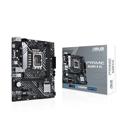 Imagen de ASUS PRIME B660M K D4 Placa base mATX Intel B660 LGA 1700 (PCIe 4.0, dos M.2, RAM DDR4, Realtek 1Gb Ethernet, HDMI, D Sub, USB 3.2 Gen. 1 frontal, Lighting Control)