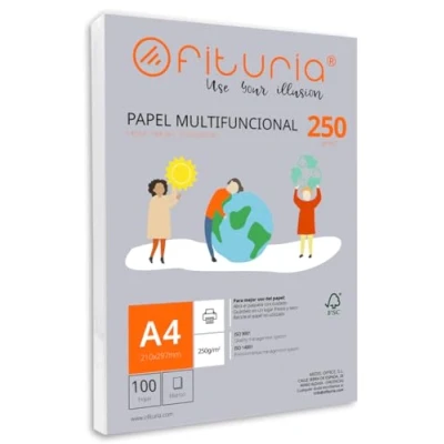 Imagen de Paquete de folios A4 250gr con 100 Hojas Blancas, Papel Multifuncional para Uso Escolar y Entornos Laborales. Ideal impresoras láser, inyección o fotocopiadoras Ofituria