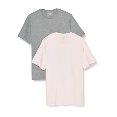 Imagen de Amazon Essentials Camiseta de manga corta, cuello redondo y corte recto Hombre, Pack 2, Gris Mezcla/Rosa Pálido, XS