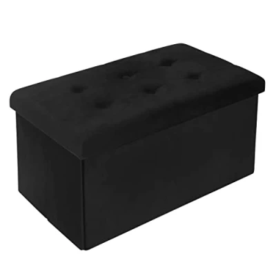 Imagen de WOLTU Otomano y reposapié con Tapa, Taburete Puff de Terciopelo, Plegable Almacenamiento 76x37,5x38 CM Negro SH70sz