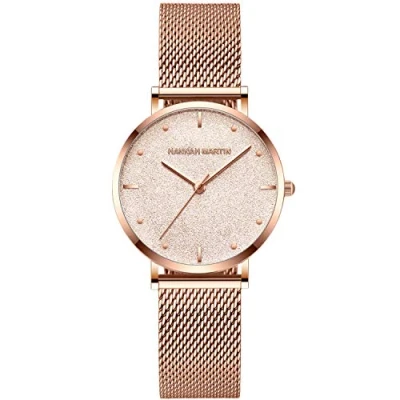 Imagen de RORIOS Mujer Relojes Minimalista Cuarzo Analógico con Mesh Correa en Acero Inoxidable Moda de Dama