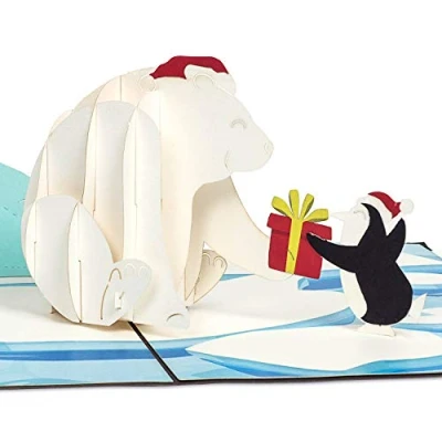 Imagen de PaperCrush® tarjeta de Navidad con diseño oso polar y pingüino en 3D divertida para niños o novia, hecha a mano, niñas
