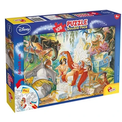 Imagen de Liscianigiochi Puzzle para niños de 108 piezas 2 en 1, Doble Cara con reverso colorear Disney El libro la Jungla 48045