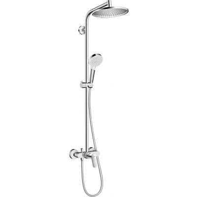Imagen de hansgrohe Crometta S sistema de ducha con grifo monomando, lluvia (240 mm) grifo, mano (2 tipos chorro), flexo, barra, fija redondo (1 tipo cromo, 27269000