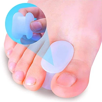 Imagen de PrettSole 2 pares de separadores dedos (12 pies grosor), silicona, almohadillas alivio juanetes para corregir temporalmente el dedo gordo y aliviar dolor