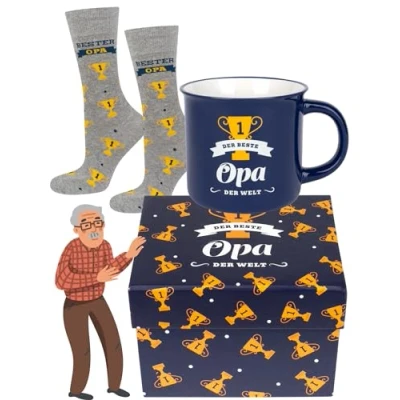 Imagen de soxo Abuelo Calcetines Hombre Divertidos Algodon Regalos Originales Regalo 40 45 Opa 1 Par + Taza